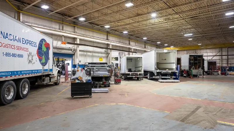 Box trucks in the service bays