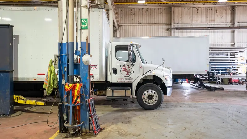 Box truck on a lift