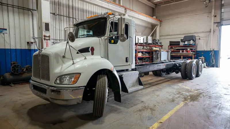 Cab and chassis inside the shop