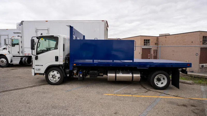Flatbed truck in the yard