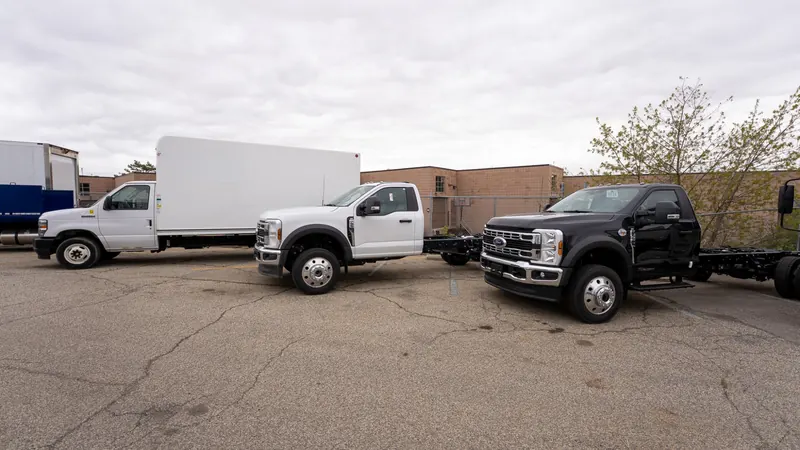 Pickup and box truck in the yard